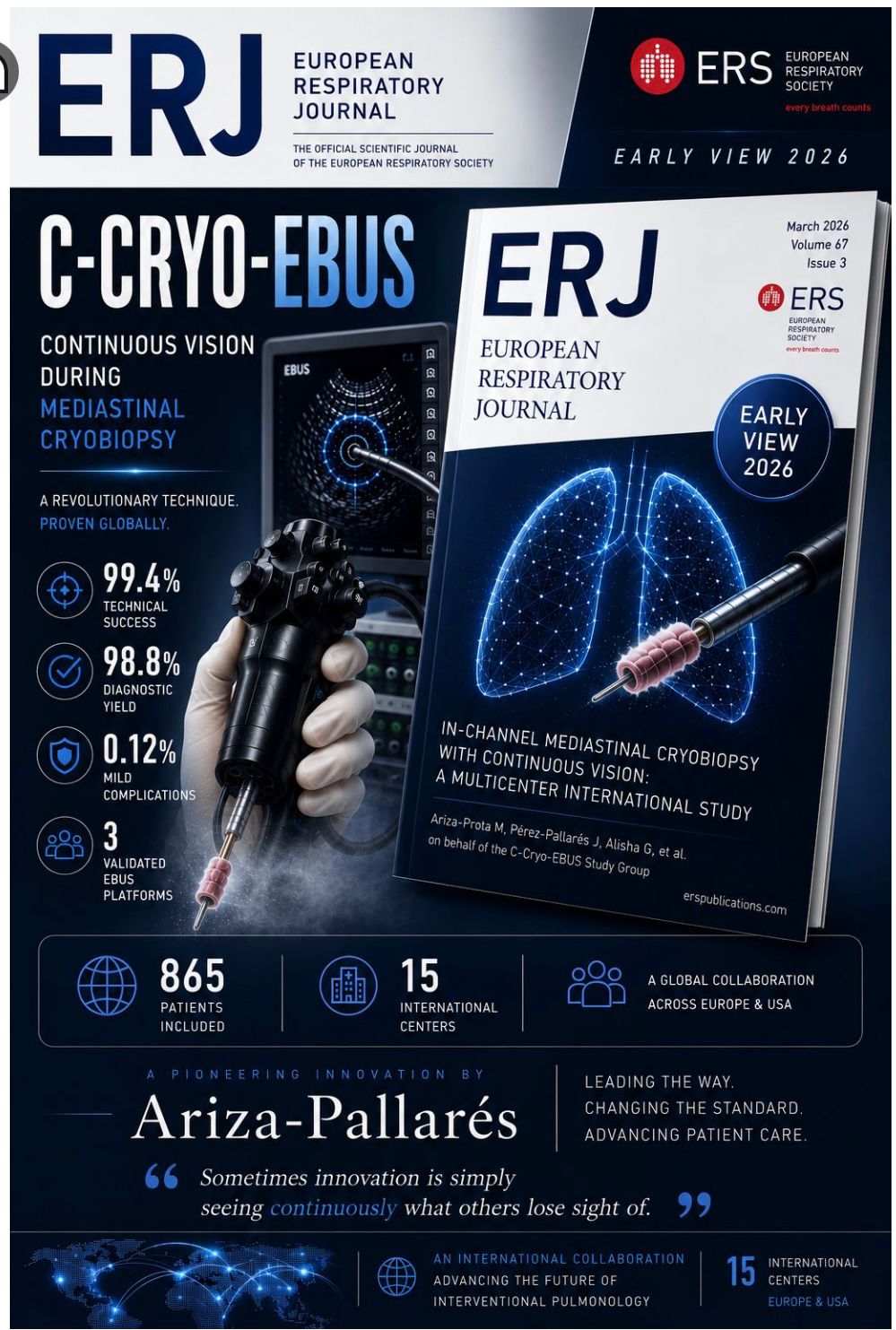 C-Cryo-EBUS multicenter international study: 99.4% technical success, 98.8% diagnostic yield, 0.12% mild complications, 865 patients, 15 international centers