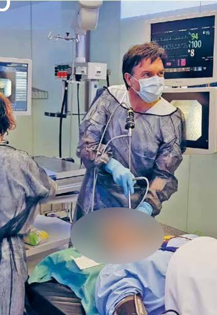Bronchoscopy in progress in the procedure room